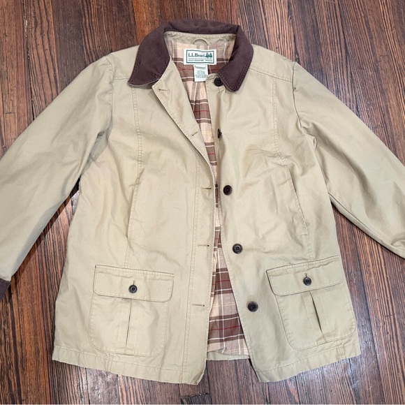 L.L. Bean Adirondack Barn Coat Flannel Lined Women’s Sz L Khaki Brown Rn71341 - Picture 4 of 11